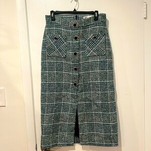 Zara tweed green and black skirt with black and gold buttons